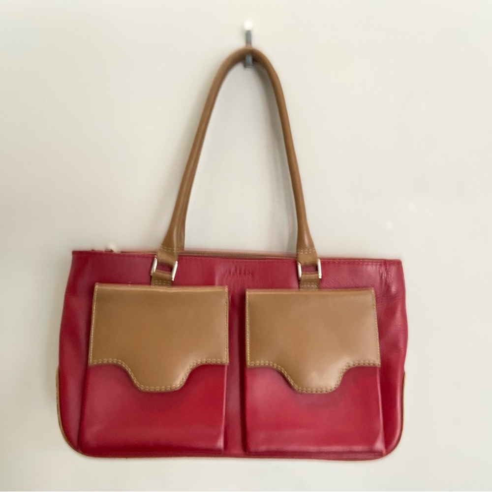 Red Sagian Leather Shoulder Bag